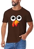 Mens Thanksgiving Tshirts Silly Turkey Face Brown Short Sleeve Family Party Fun Casual Shirt 2XL