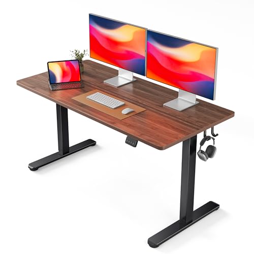 Image of FEZIBO Electric Standing Desk, 55 x 24 Inches Height Adjustable Stand up Desk, Sit Stand Home Office Desk, Computer Desk, Black Walnut