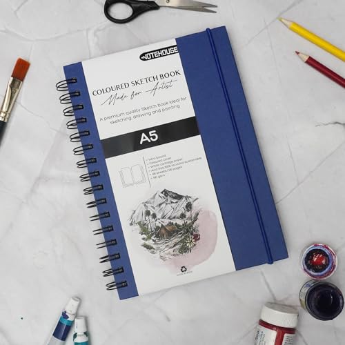 Image of NOTEHOUSE A5 Portrait Spiral Sketchbook (14x21 cm) | 96 Unruled White Thick Pages | Professional Drawing Notebook | Blue Hard Cover Art Book for Artists & Students