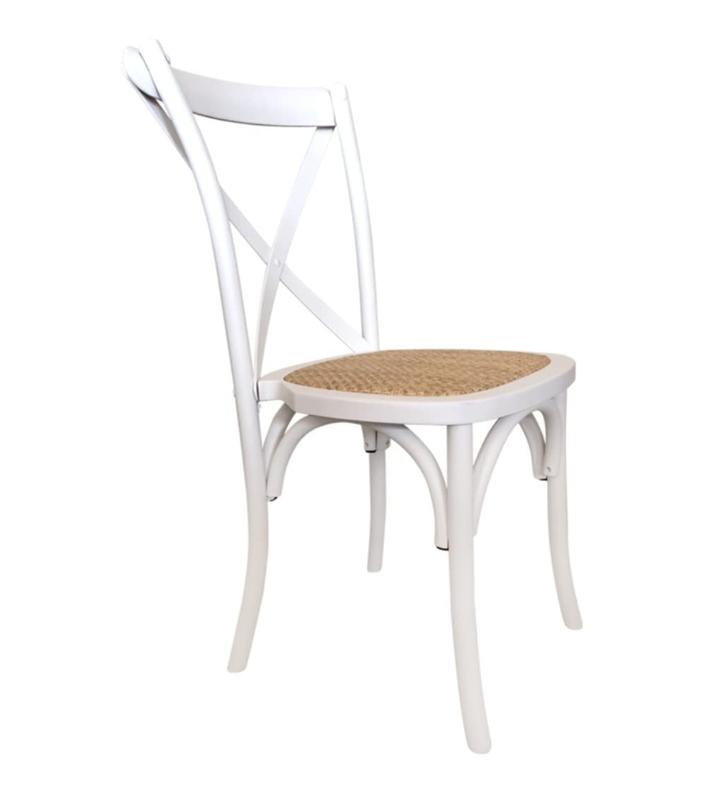 Home Heavenly® - Pack 2 sillas apilables de Madera Piper, Silla Vintage provenzal con Asiento de ratán. (Blanco)