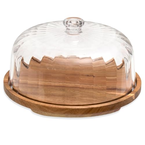 Vacream Cake Stand with Lid, Rotating Cake Holder with Dome, Wood Lazy Susan with Cover, Cake Stand for Party,Birthday,Parties,Baking Gifts(12 Inch with Dome)