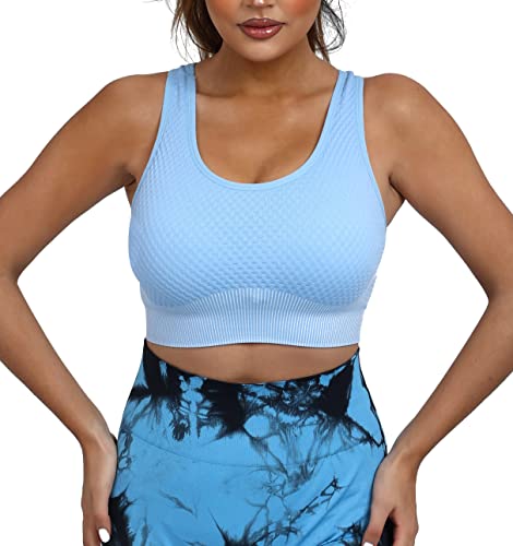 Image of AKAMC Women's Cross Back Sport Bras,Adjustable Straps Padded Criss Cross Cropped Bras for Yoga Workout Fitness