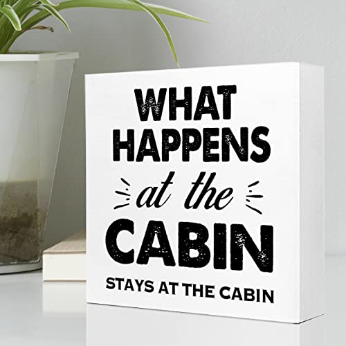 What Happens At The Cabin Stays At The Cabin Camping Wood Plaque Sign Desk Decor,Farmhouse Camping Quote Wood Block Sign Desk Decorations For Home Cabin Camper Rv Desk Shelf Table Decor #TOP2
