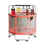 59” Toddler Trampoline Indoor, Outdoor Kids Playset, 5FT Children Mini Trampoline with Safety Enclosure Net, Adjustable Gymnastics Bar, Birthday Gift with Basketball Hoop (Red)