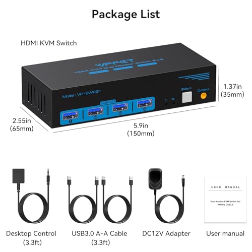 Cmstedcd CMSTEDCD-US-SW221(DEEP BLUE) 8K Hdmi Kvm Switch 2 Monitors 2 Computers Dual Monitor Support 8K@60Hz 4K@120Hz Kvm Switcher Pc Extended Display thumb #5
