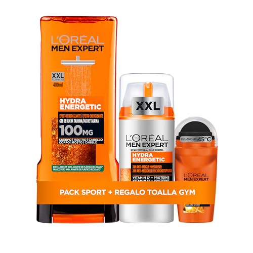 L´Oréal Men Expert Caja Hydra Energetic Rutina Gel de ducha 400 ml (XXL) + Desodorante + Crema de Cuidado Hidratante con Vitamina C 100 ml (XXL)