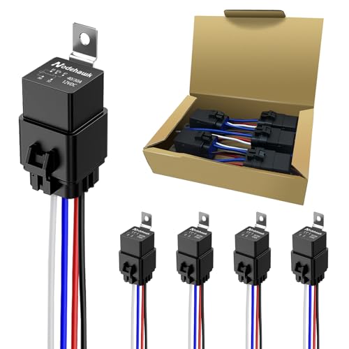 4-PIN Relay 40/30AMP 12V DC Automotive Relays Waterproof Relay with Harness Heavy Duty 12 AWG Tinned Copper Wires, 5 Pack