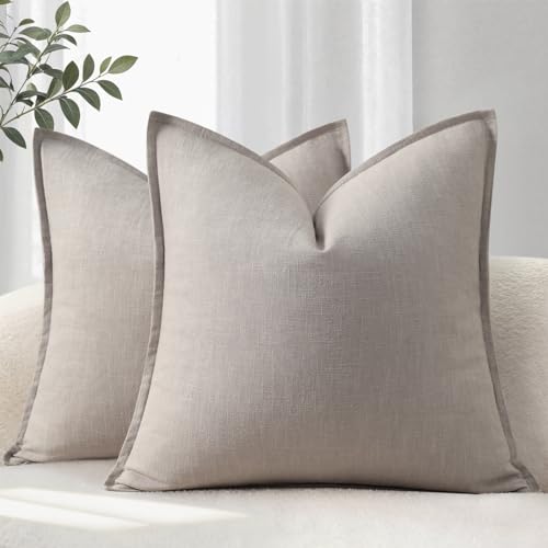 YCOLL Funda de Cojín 30x50 Juego de 2 Fundas de Cojín Cómodas y Suaves de Lino Natural Cojines de Sofá Unicolor Fundas de Cojín Modernas con Borde Cojín Decorativo para Sofá Cama y Salón Gris