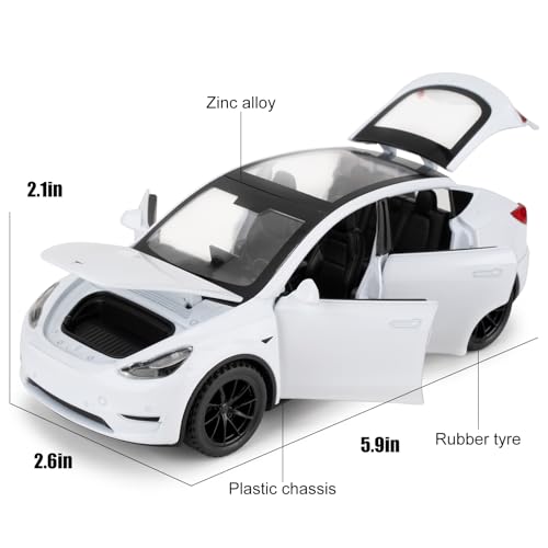imtfzct 1/32 Tesla Model Y Alu-Automodell, Kinderspielzeugauto mit Pull Back Funktion, Sound- und Lichtmodellauto, Kinderspielzeug mit zu öffnender Tür, Geschenke für 4-7 jährige Kinder（weiß）