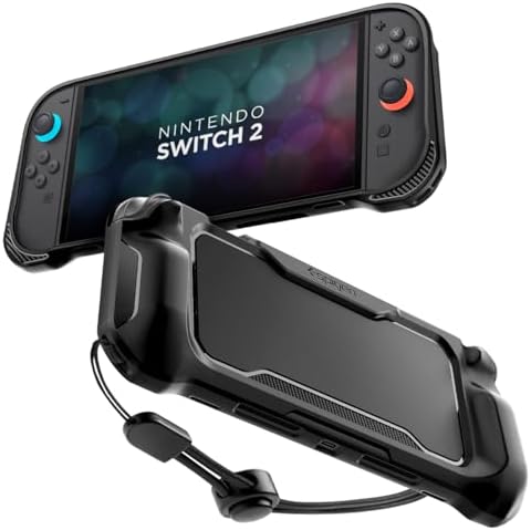Spigen Rugged Armor for Switch 2 Case with Grip and Strap - Matte Black