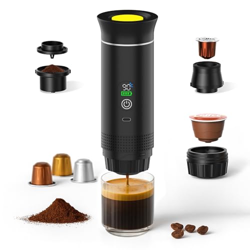 MMOBIEL Macchina Caffè Portatile Macchina da Caffè Espresso Elettrica con Anti-Scivolo, Riscaldante & USB-C – Compatibile con Capsule & Caffè Macinato per Viaggio, (Nero)