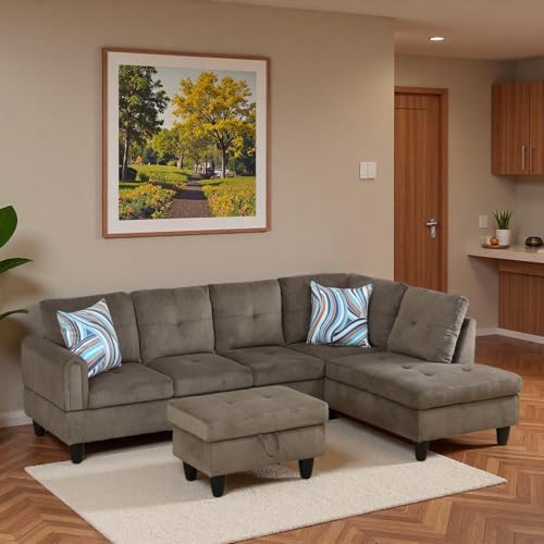 Topcomfy Sectional Couches for Living Room with Movable Chaise & Storage Ottoman - 97.5" Velvet L Shaped Couches for Living Room Apartment, 4 Seat Home Furniture Modular Sectional Sofas, Brown by Topcomfy - Image 4