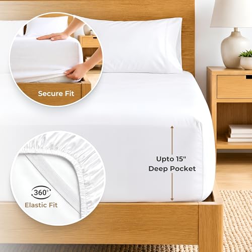 SGI bedding 100% Egyptian Cotton Sheets King Size – 600 Thread Count Sheets Set, Soft, Cooling, 15" Deep Pocket, Luxury Hotel Bedding, Breathable, Durable - White by SGI bedding - Used condition - Image 8