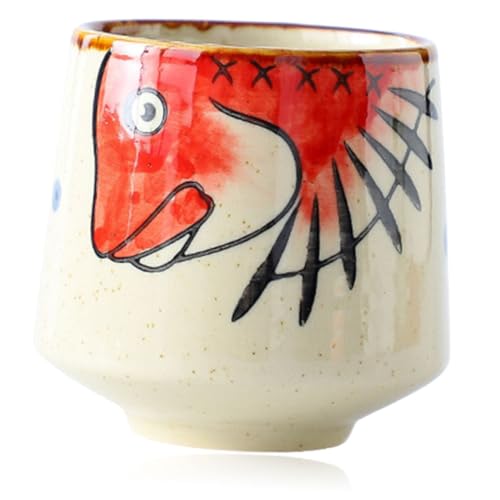 LABRIMP Taza de Cerámica Japonesa Vintage Pintada Mano con Diseño de Dibujos Animados Taza de Sake y Té de Porcelana Capacidad para Uso Doméstico y Oficina