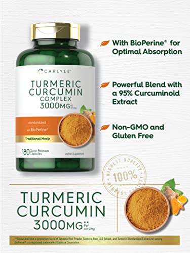 Carlyle Turmeric Curcumin With Black Pepper | 3000Mg 180 Capsules | Curcuminoids And Bioperine Supplement | Non-Gmo, Gluten Free #TOP2