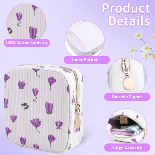 Image of 2-Pack Period Bag for Women Girls, Portable Corduroy Sanitary Napkin Storage Bag Period Pouch Small Discreet Menstrual Pouch, Sanitary Pads Bag Period Kits Tampons Holder for First Period