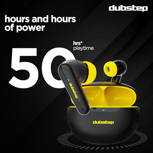 Image of Dubstep Buzz X5 in-Ear Wireless Earbuds with Upto 50 hrs Playtime, 13mm Dynamic Drivers, X-Bass Technology, ENC, Clear Calls TWS Earbuds, Bluetooth V5.3 Earphones, Type-C Fast Charging (Black /Yellow)