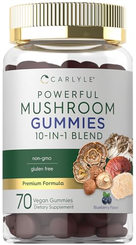 Carlyle Mushroom Supplement Gummies | 70 Vegan Gummies | 10-in-1 Blend | Non-GMO, and Gluten Free