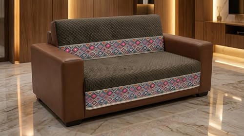 Image of Velvet L Shape 3+2 (5 Seater) Sofa Cover Fully Covered | Anti Skid Non Slip | Plain Brown | Washable Furniture Protector