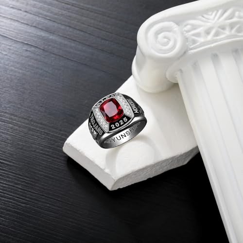 Customizable Class Rings High School and College Graduates, Sterling Silver/10k/14k/18k Graduation Ring Personalized, Birthstone Class of 2025 Ring Graduation Jewelry Gift（With Gift Box）2