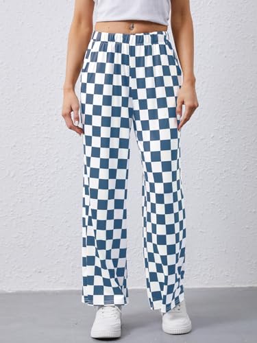 YKR Checkered Pants Women Casual Loose Wide Leg Straight Lounge Comfy Y2K Gingham Pants with Pockets2