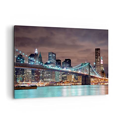 Cuadros Decoracion Salon Ciudad Puente Rascacielos Lienzos decorativos 120x80cm Cuadro Sobre Lienzo Moderno Dormitorio Cocina Cuadros Pared Imágenes Wall Art Prints Decor Grande XXL AA120x80-0218