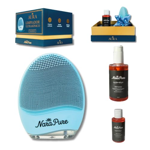 Narapure® Aura – Limpiador Facial Eléctrico de Silicona con 2 Geles Limpiadores - Cepillo de Limpieza Facial Recargable, Impermeable y Suave para Todo Tipo de Piel con Bolsa de Seda (Iris)