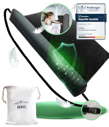 RAWVEL Rausfallschutz aufblasbar 130cm Premium - [NEU 2025] - passend für alle Betten Zuhause & auf Reisen - Rausfallschutz Bett Reise BPA Frei & Laborgeprüft + Nylongurt (1er Set)