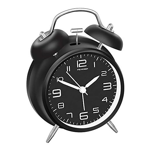 Peakeep 4 Inches Twin Bell Loud Alarm Clock for Heavy Sleepers, Backlight, Battery Operated Old Fashioned Alarm Clock for Bedrooms (3D-Dial, Black)