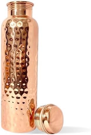 1 Copper Water Bottle With 1 Copper Glass, Drinkware Set Drinking Item Drinkware Serveware Copper Item For Kitchen Use- Pack of 2 (1000 Ml Bottle and 300 Ml Glass)
