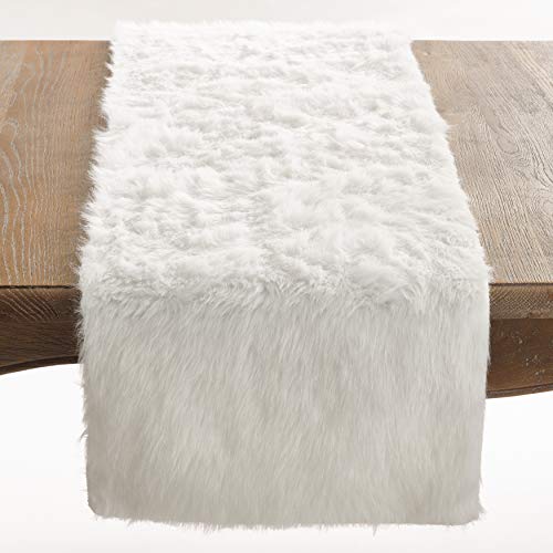 SARO LIFESTYLE Juneau Collection Fur Table Runner, 15 x 72, White