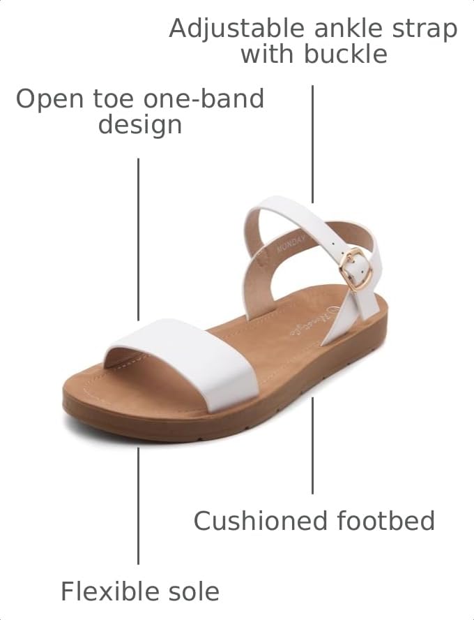 Image of Herstyle Flat Sandals for Women - Open Toe 1 Band Ankle Strap Summer Dressy Sandals, Lightweight Casual Strappy Slip-On Flats with Adjustable Buckle