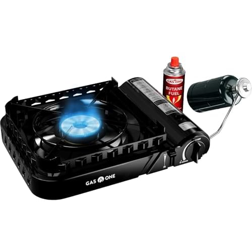 GasOne 15,000 BTU Propane or Butane Stove Dual Fuel Stove Portable Camping Stove – Patented – with Carrying Case Great for Emergency Preparedness Kit