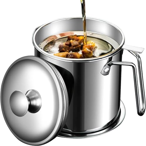 LEEKEY オイルポット 1.8L ステンレス 油こし器 あぶらこし 残留物を濾過 油ろ過器 揚げ物油入れ 天ぷら油 フィルターカートリッジ 油処理 キッチン用品