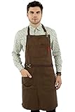 Under NY Sky No-Tie Chocolate Brown Apron - Durable Twill with Leather Reinforcement and Split-Leg -...