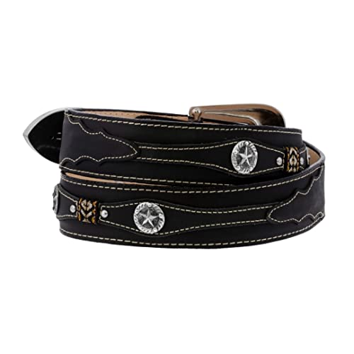 El Presidente Mens Black Concho Western Cowboy Leather Belt Silver Buckle2