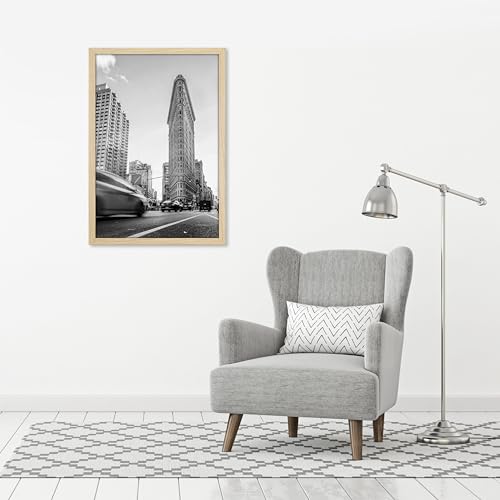 Americanflat 24x36 Poster Frame with Polished Plexiglass - Streamline Collection - Thin Border Picture Frame for Wall Display - Hanging Hardware Included - Natural Oak