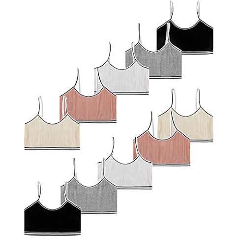 VISKEY 10 Pack Girls Cotton Spandex Cami Crop Training Bras, Medium (10-12) Cover