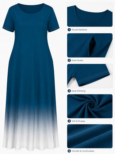 Image of PinkPatty Women's Plus Size Maxi Dresses Short Sleeve Sundress Summer T-Shirt Beach Long Dress with Pockets