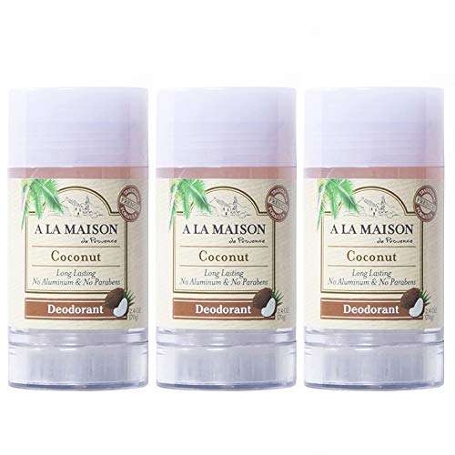 A La Maison Coconut Aluminum Free Deodorant for Women and Men - Natural Deodorant (3 Stick Bulk Pack)