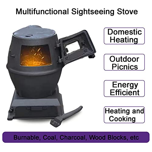 Poêle à bois multifonction en fonte pour la cuisson et le chauffage, convient pour multi-combustibles, idéal pour le chauffage rural