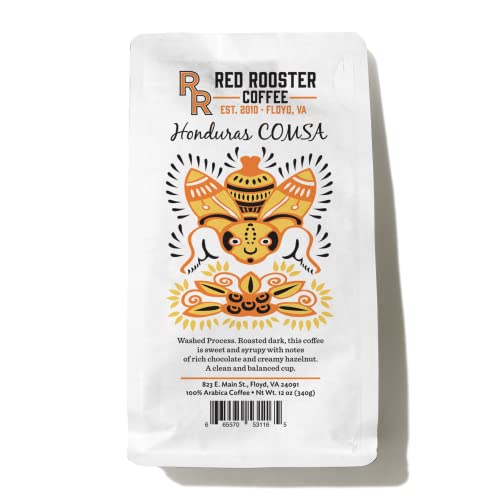 Red Rooster Coffee Honduras COMSA Marcala Café en Grano Tostado Oscuro 12oz