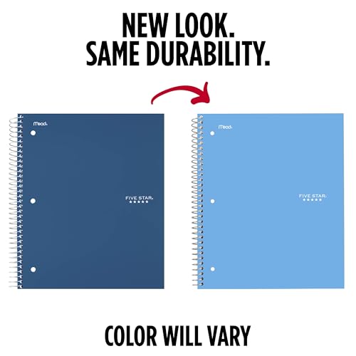 Image of Five Star Spiral Notebook + Study App, 5 Subject, College Ruled Paper, 8-1 /2 inch x 11 inch, 200 Sheets, Fights Ink Bleed, Water Resistant Cover, Pacific Blue (73635)