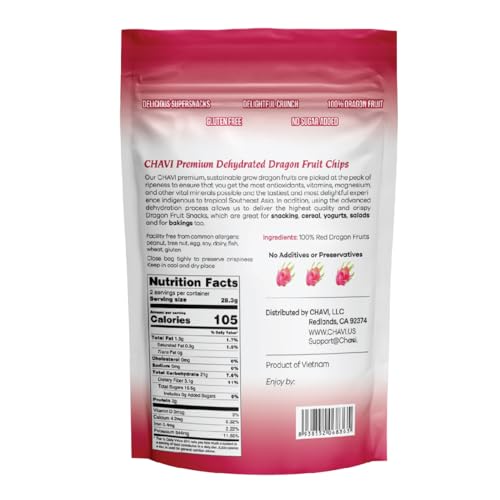 Image of CHAVI Dragon Fruit Chips - 2 Oz - Healthy 1 Ingredient Superfood Snack - No Added Sugars or Preservatives - Non-GMO, Vegan, Gluten-Free