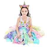 Wish Care Unicorn Costume for Girls 3-10 Years, Sequin Unicorn Rainbow Tutu Dress Birthday Party Cos