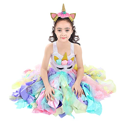 Wish Care Unicorn Costume For Girls 3-10 Years, Sequin Unicorn Rainbow Tutu Dress Birthday Party Costume Outfit For Kids Gift #TOP2