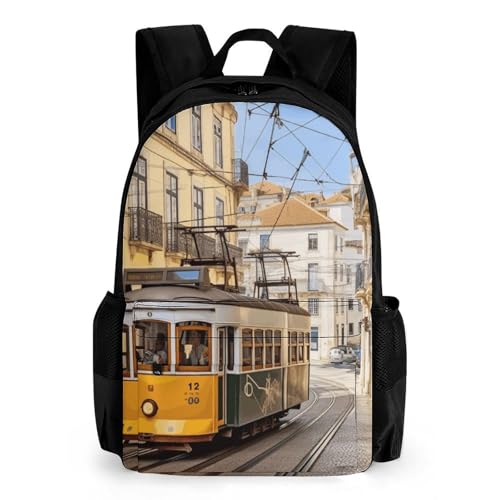 Travel Backpack for Men Women Lisbon TramPrint Adjustable Straps Multiple Pockets for Day Trips Hiking