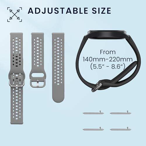 kwmobile Straps Compatible with 20mm Amazfit Active 2 /Active Edge/Bip 3/GTS 3 4 Straps - 2x Replacement Silicone Watch Bands - Black/Dark Grey - image 6