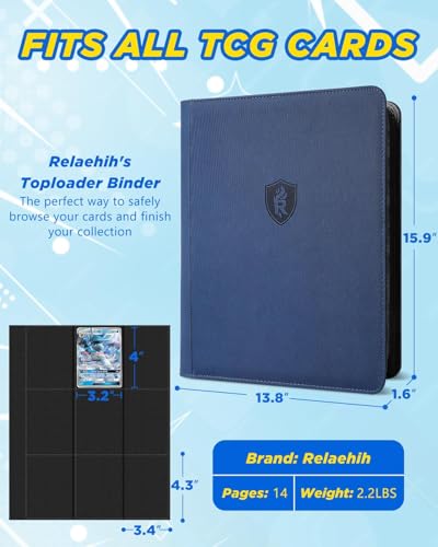 Image of 9 Pocket Top Loader Binder with Zipper - Holds 288 Toploaders - Premium Double-Sided Card Album for Trading Cards, TCG, MTG, Sports Cards (Blue)