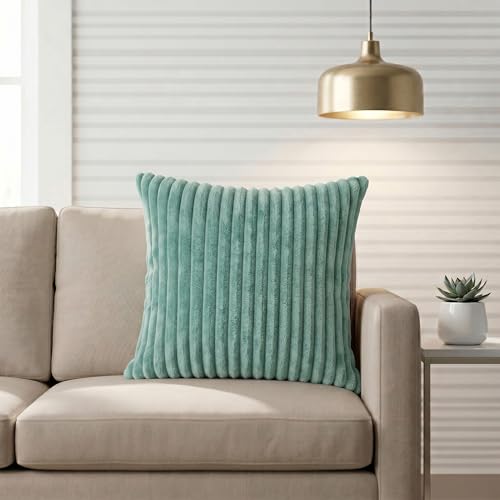 Image of Yellow Weaves Pencil-Stripe Fur Cushion Covers | Soft Polyester | Decorative Sofa & Throw Pillow Covers | 16x16 Inches, Pack of 1 (Sea Green)